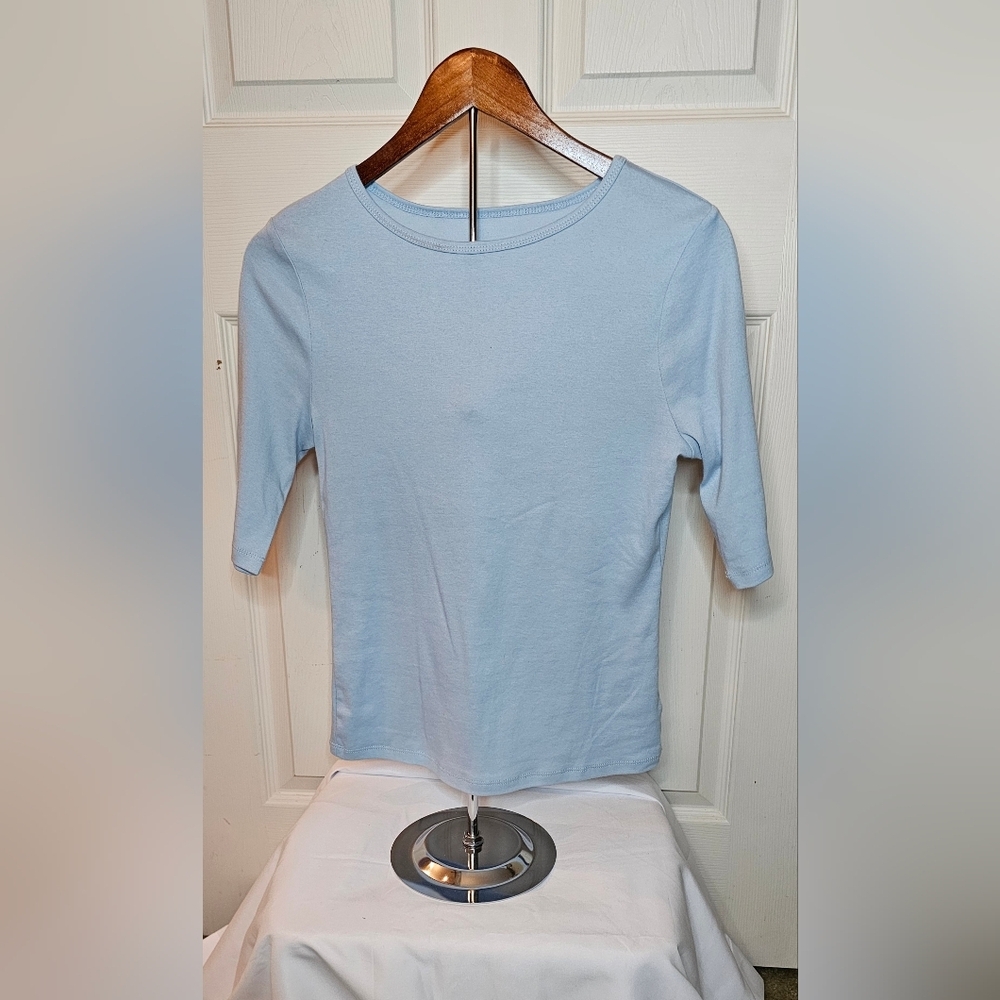 A New Day Light Blue 3/4 Sleeve Top – Soft Stretch Basic - Size Small